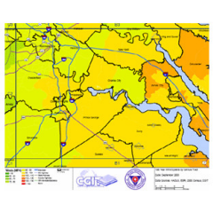 Graphic representation of potential wind speeds in northern Virginia, DC, and Maryland.