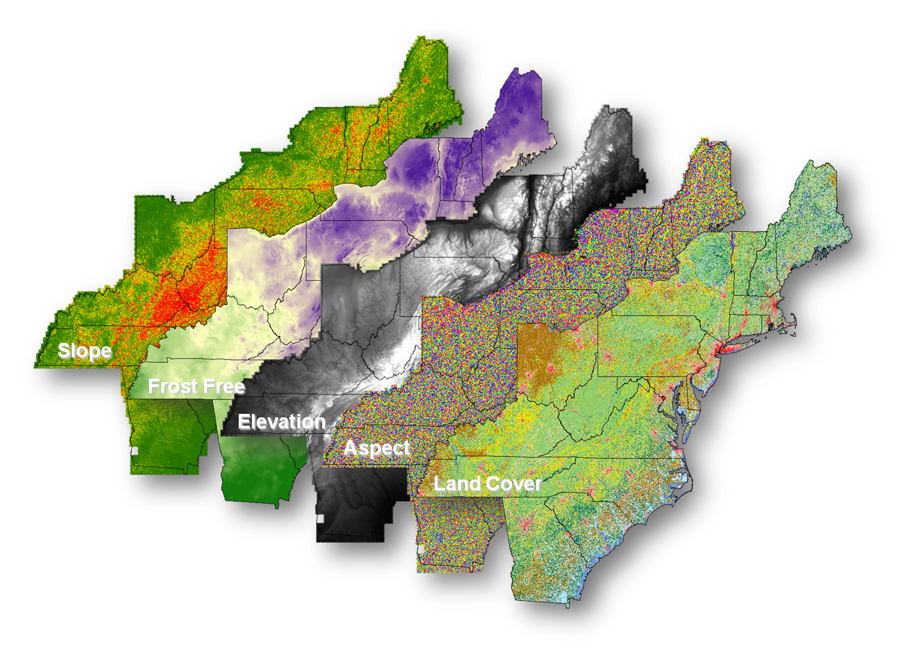 East Coast Data Layers Generated for the GIS-based Vineyards Suitability Tool